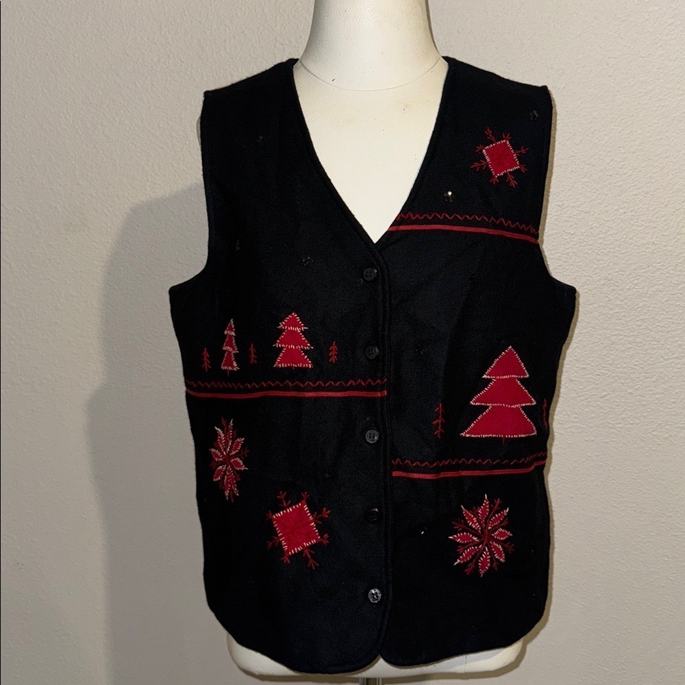 Talbots Vintage Ugly Christmas Vest Wool Button Front